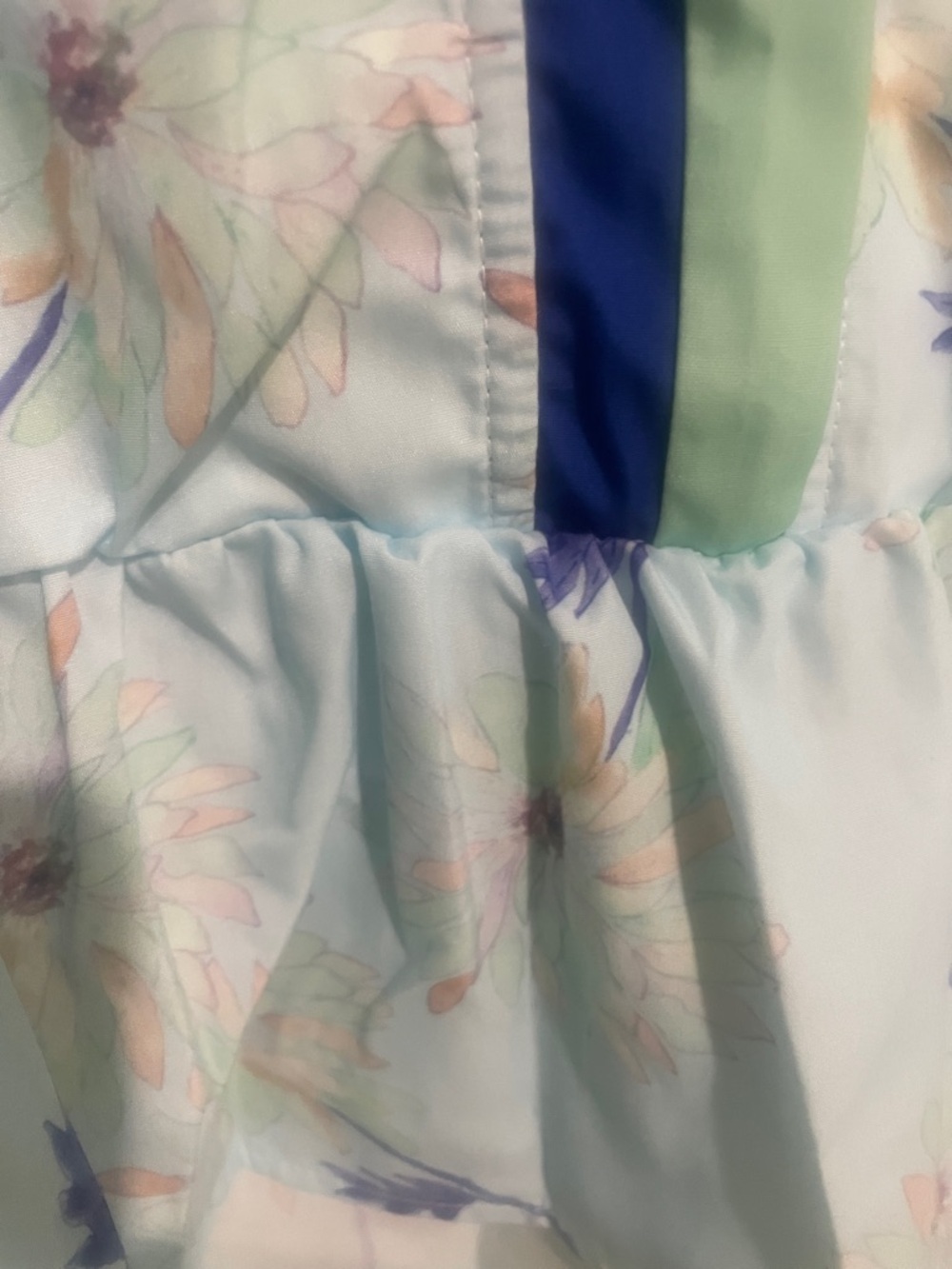 Light Blue Floral Peplum Top with Green and blue Trim - Picture 7 of 8
